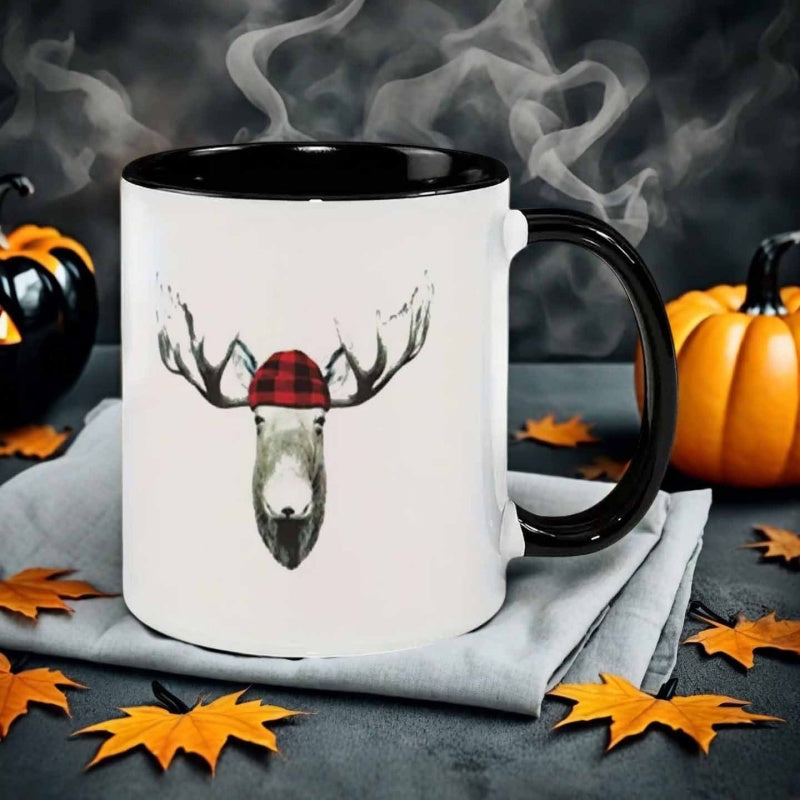 Tailorly Black Accent 11 oz Mug - moose with hat