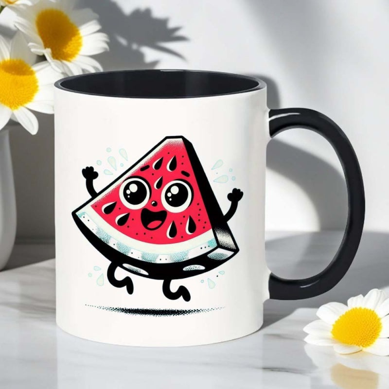 Tailorly Black Accent 11 oz Mug - watermelon cartoon