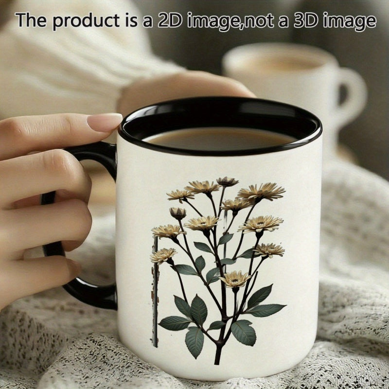 Tailorly Black Accent 11 oz Mug - white chrysanthemum