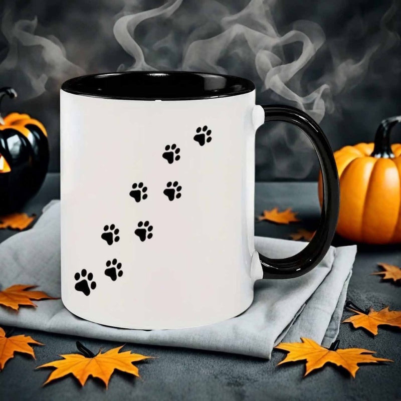 Tailorly Black Accent 11 oz Mug - adorable animal paw patterns