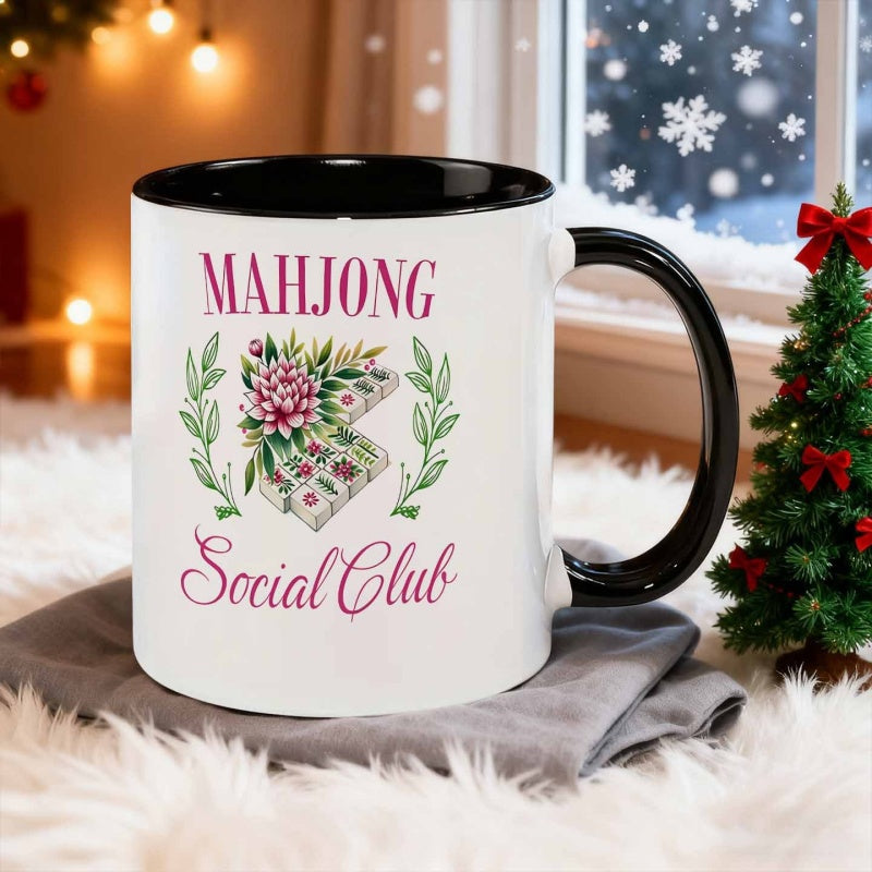 Tailorly Black Accent 11 oz Mug - mahjong tiles