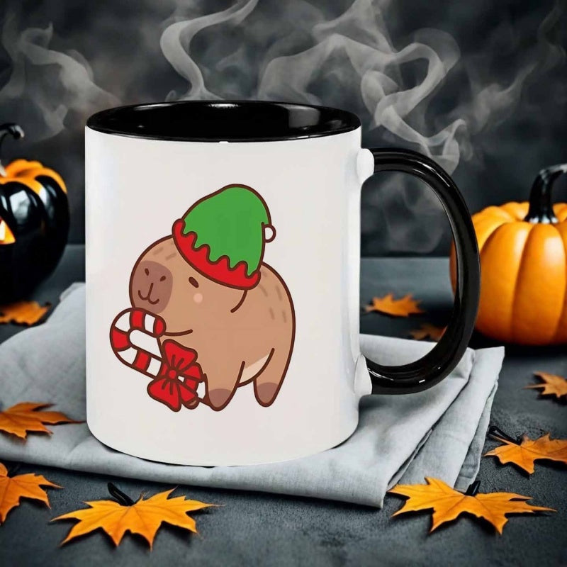 Tailorly Black Accent 11 oz Mug - christmas capybara