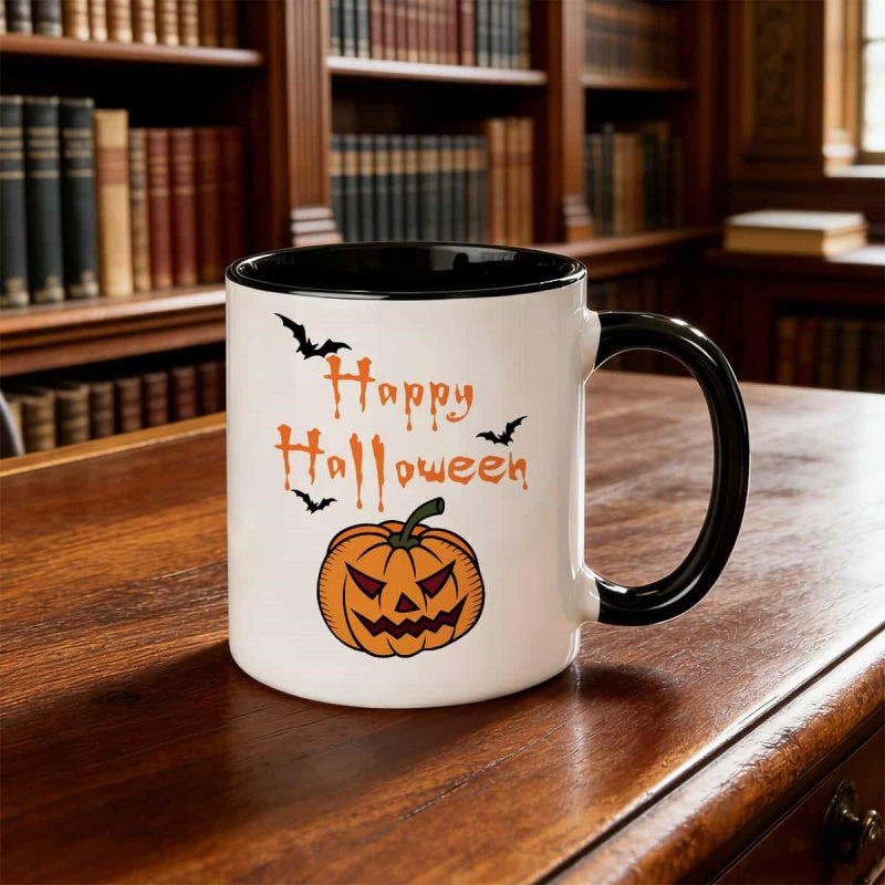 Tailorly Black Accent 11 oz Mug - 1pc creepy halloween mug with lip contact suitable for tea spooky cartoon cup for glossy lid perfect gift for
