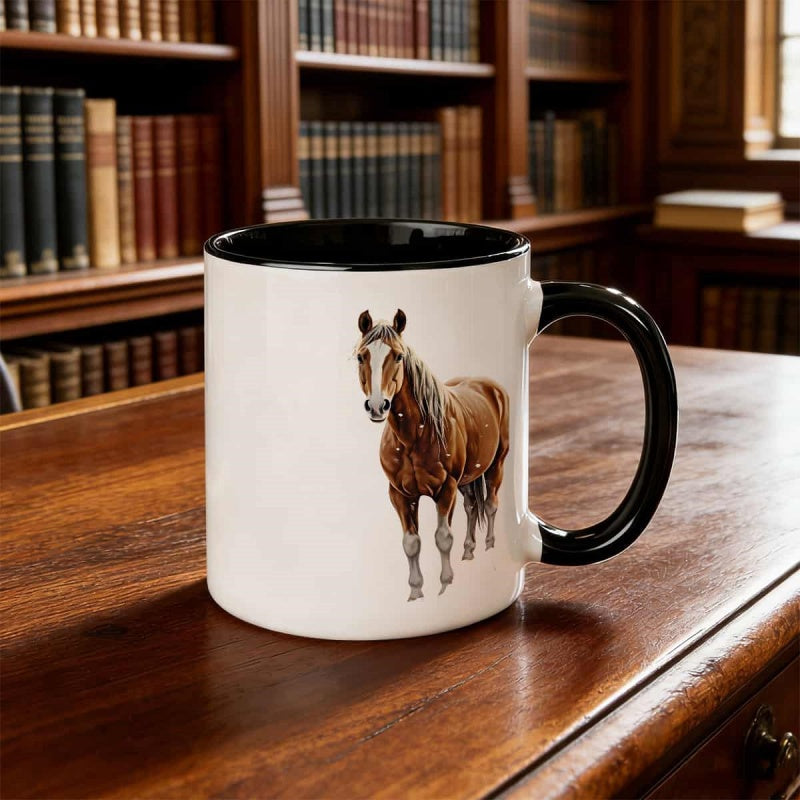 Tailorly Black Accent 11 oz Mug - watercolor horse