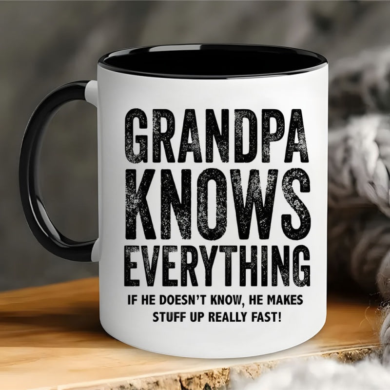 Tailorly Black Accent 11 oz Mug - grandpa everything 11oz ceramic mug humorous gift for grandparents day insulated reusable handwash with black