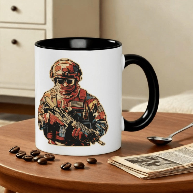 Tailorly Black Accent 11 oz Mug - american soldier text， military design
