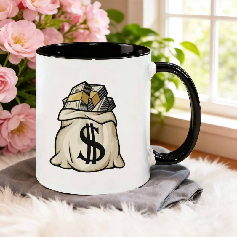 Tailorly Black Accent 11 oz Mug - cartoon full of cash
