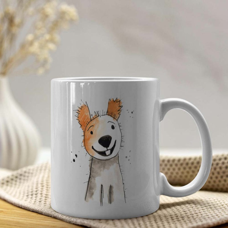 Tailorly White Ceramic 11 oz Mug - Charming Hand Drawn Watercolor Sketch Of A Smiling Friendly Pet Dog