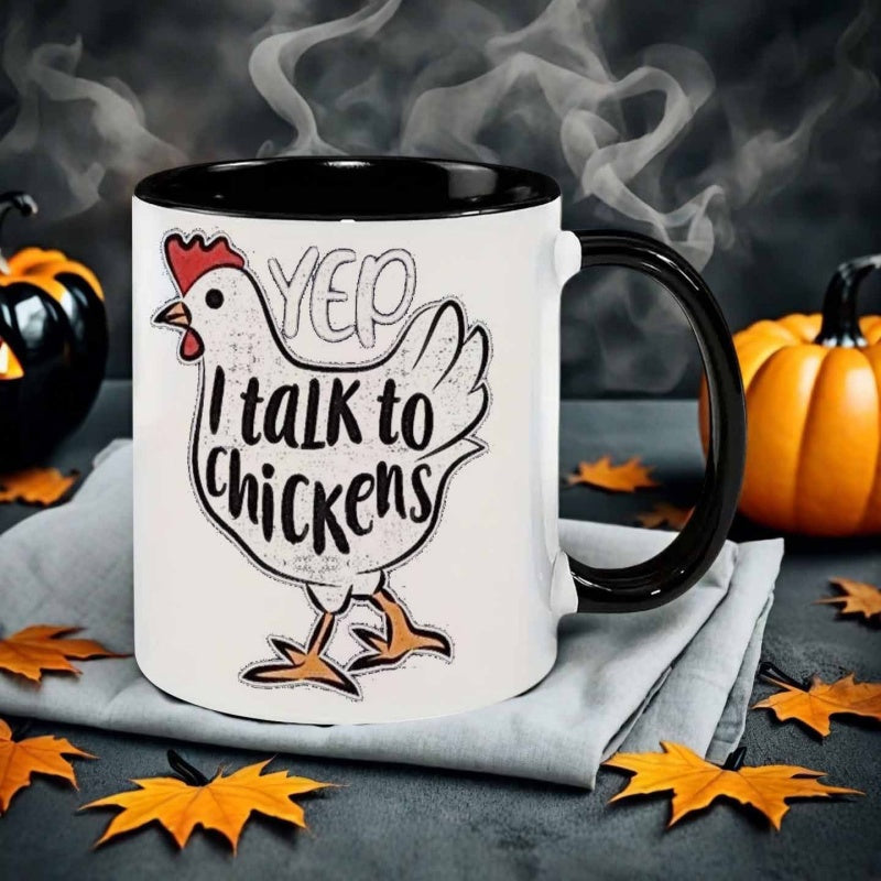 Tailorly Black Accent 11 oz Mug - vintage style hen text