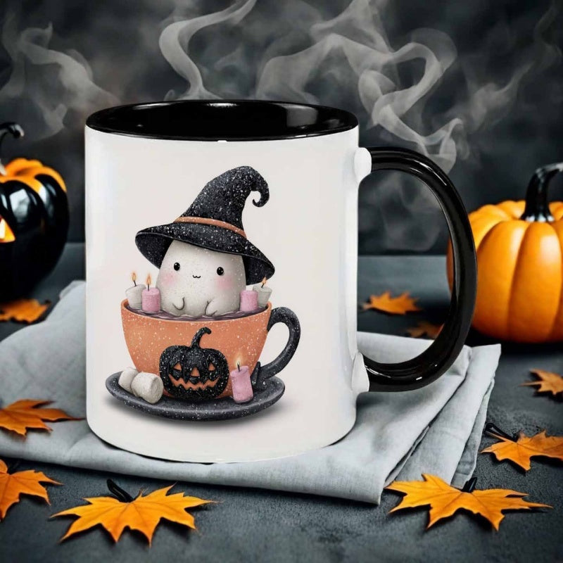 Tailorly Black Accent 11 oz Mug - cute witch hat pumpkin