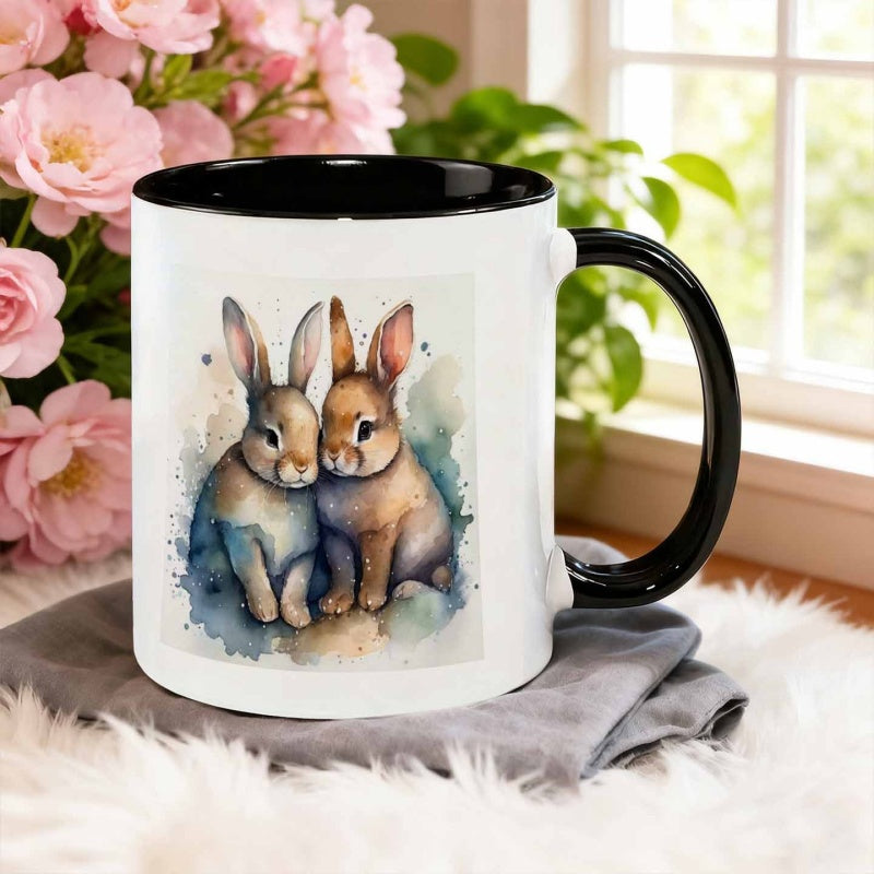 Tailorly Black Accent 11 oz Mug - watercolor blending style snuggling