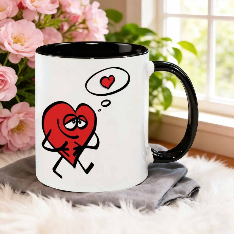 Tailorly Black Accent 11 oz Mug - cartoon anthropomorphic red heart