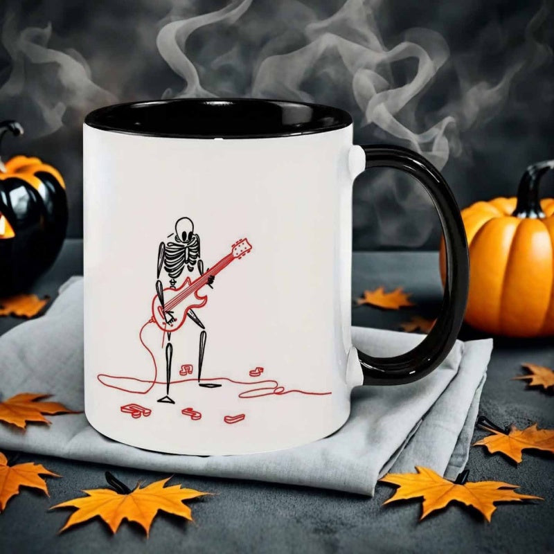 Tailorly Black Accent 11 oz Mug - skeleton playing