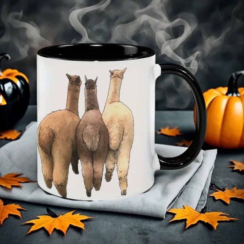 Tailorly Black Accent 11 oz Mug - realistic style alpaca back view