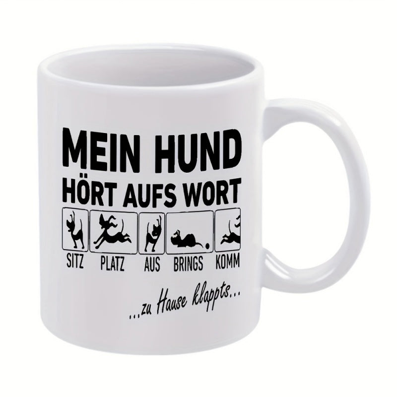 Tailorly White Ceramic 11 oz Mug - Funny Black Silhouettes Of Active Poses Within Square Frames Dog