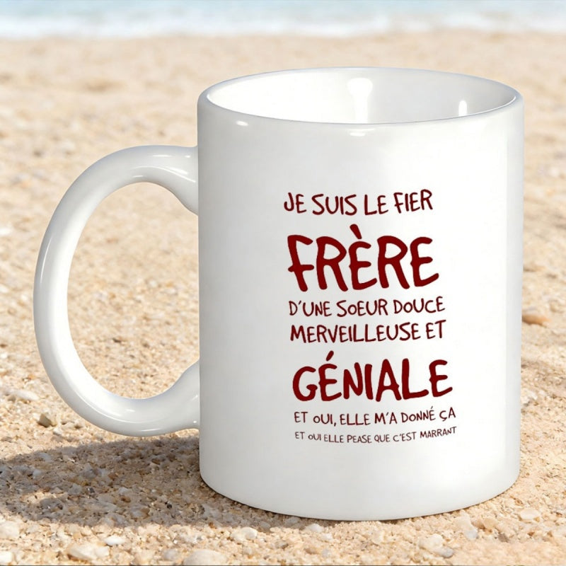 Tailorly White Ceramic 11 oz Mug - White Ceramic Cup Sitting On A Sunny Sandy Beach Under Daylight Mug