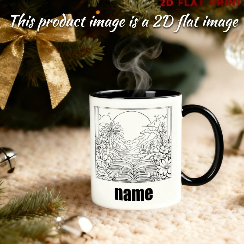 Tailorly Black Accent 11 oz Mug - tropical landscape cartoon anime