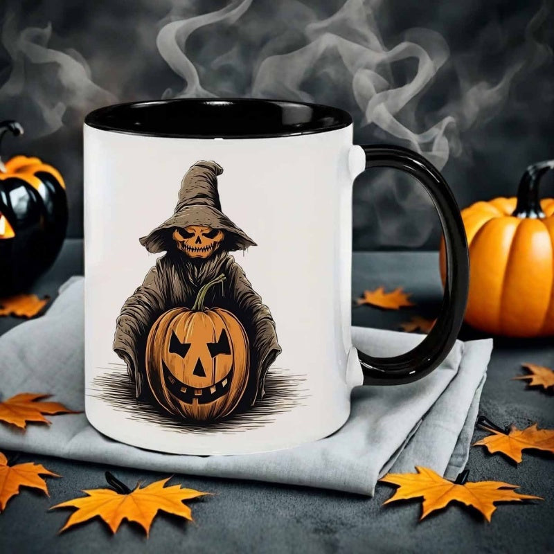 Tailorly Black Accent 11 oz Mug - dark style pumpkin wizard