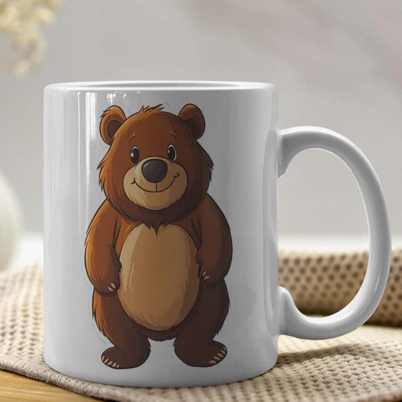 Tailorly White Ceramic 11 oz Mug - Friendly Standing Brown Forest Creature With Soft Fur And Happy Smile Bear