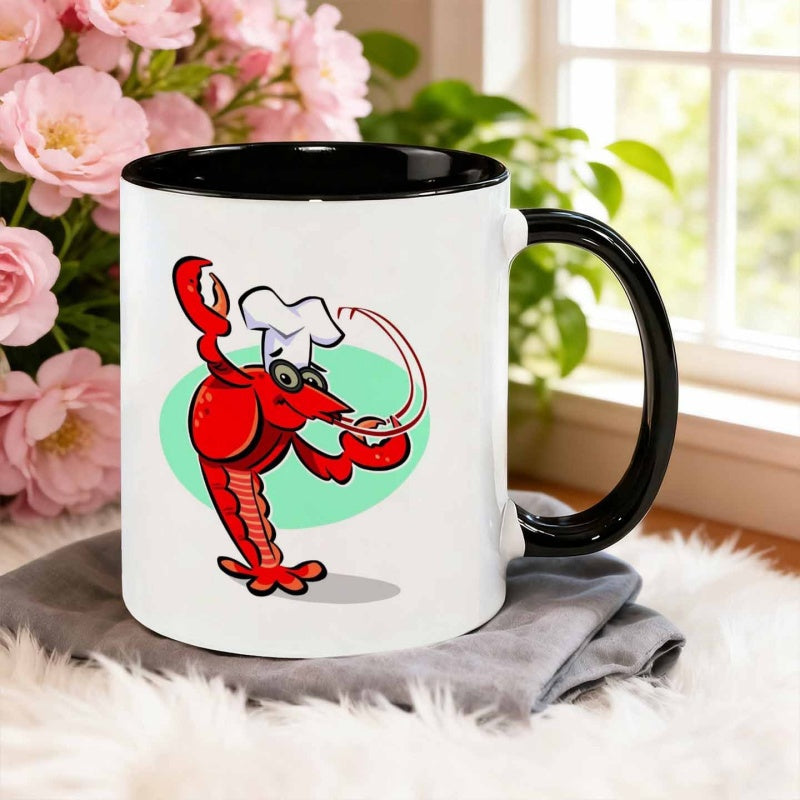 Tailorly Black Accent 11 oz Mug - humorous cartoon lobster dressed as