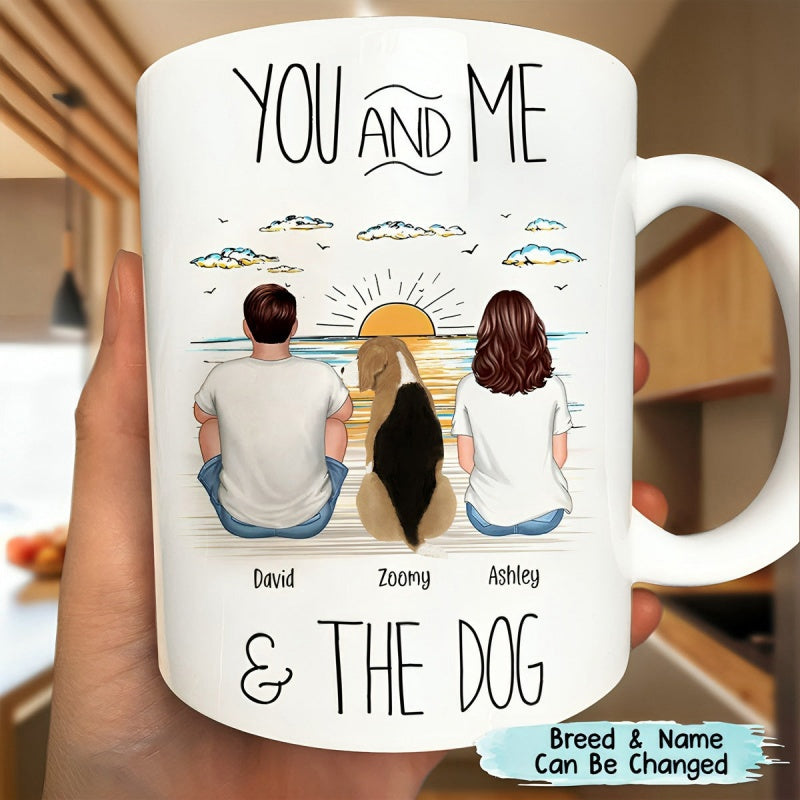 Tailorly White Ceramic 11 oz Mug - You And Me And The Dog Peaceful Scenic Sunset Over Ocean With Loyal Pet Couple
