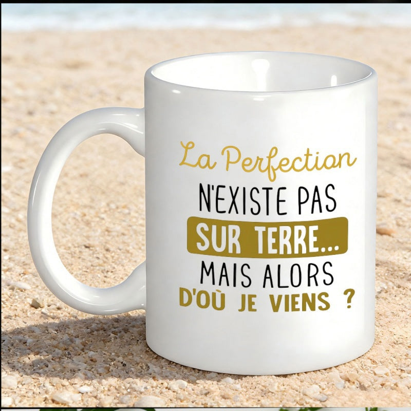 Tailorly White Ceramic 11 oz Mug - Elegant White Ceramic Coffee Cup With Gold Script Slogan Mug