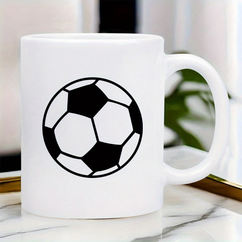 Tailorly White Ceramic 11 oz Mug - Classic Sporty Design With Iconic Geometric Pattern In Monochrome Contrast Style Soccer Ball