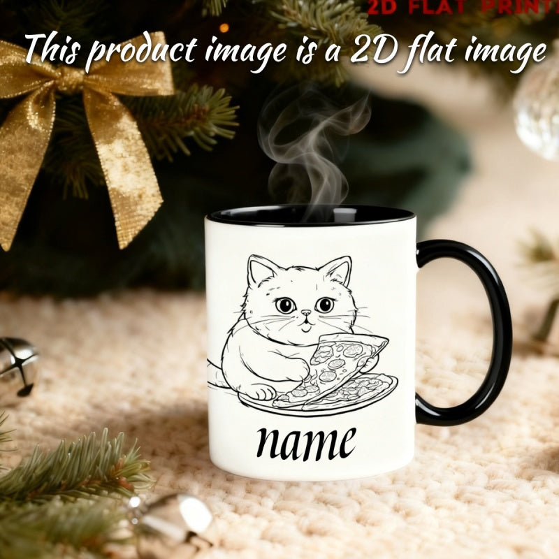 Tailorly Black Accent 11 oz Mug - 1pc customizable text cute durable white cartoon cat mug 11oz cartoon anime durable ceramic personalized name coffee