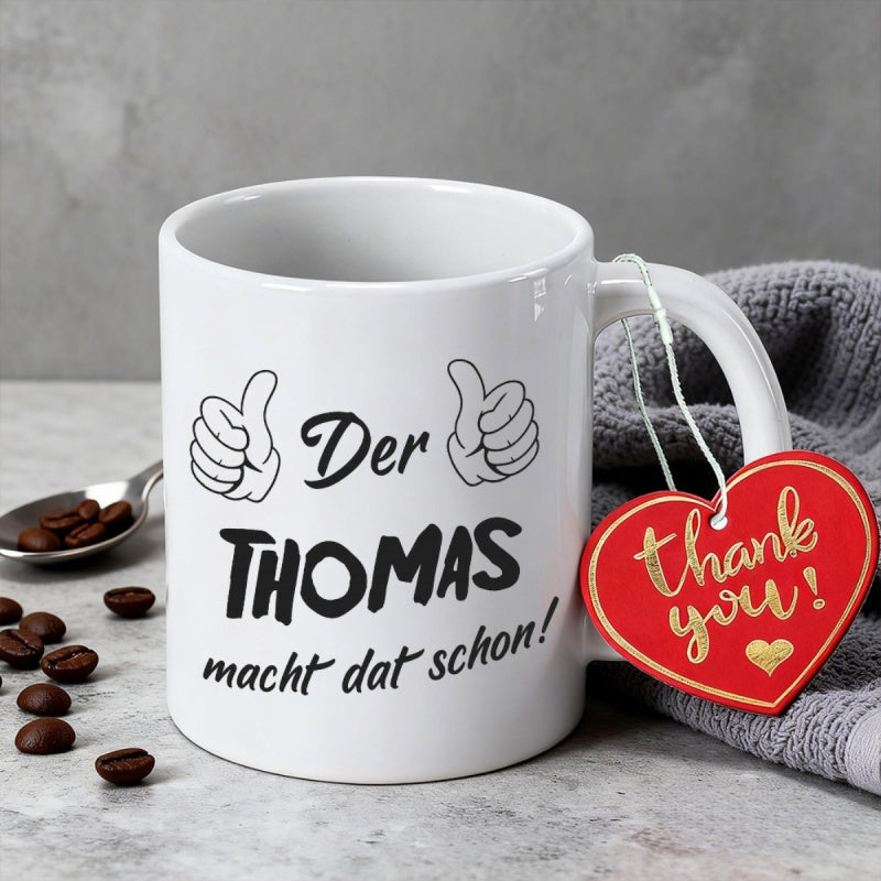 Tailorly White Ceramic 11 oz Mug - Thank You Pure With Cheerful Thumbs Up Icons Mug