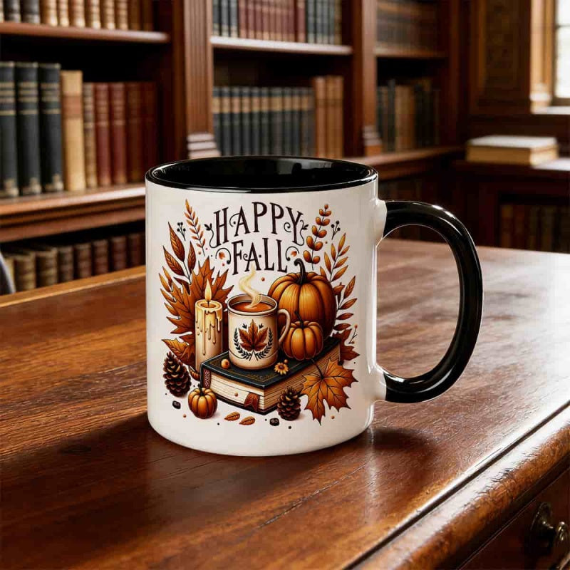 Tailorly Black Accent 11 oz Mug - maple leaf pumpkin