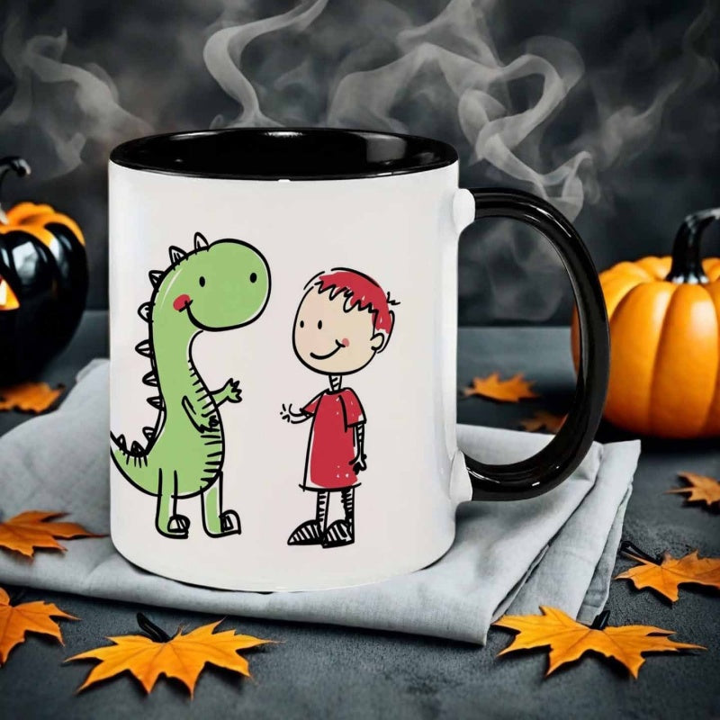 Tailorly Black Accent 11 oz Mug - boy dinosaur art