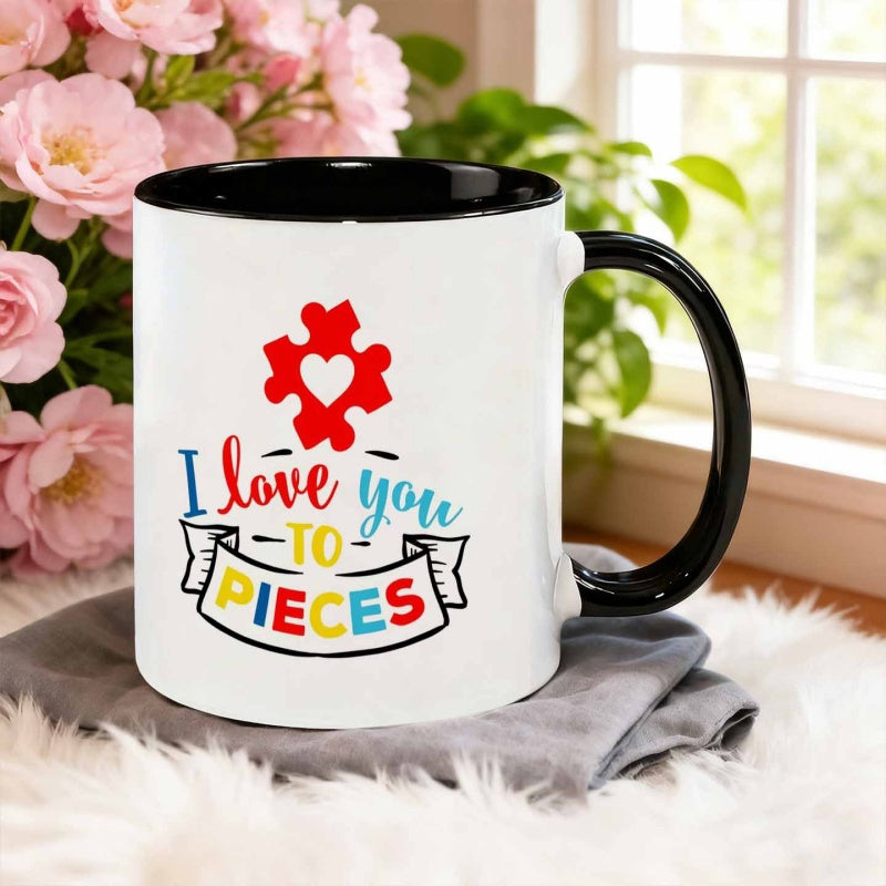 Tailorly Black Accent 11 oz Mug - colorful slogan style love as puzzle