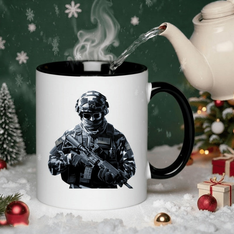 Tailorly Black Accent 11 oz Mug - soldier warrior Christmas seasonal holiday print engineers