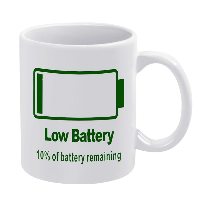 Tailorly White Ceramic 11 oz Mug - Low Battery Ten Percent Of Battery Remaining Green Minimalist Digital Power Charge Indicator Icon