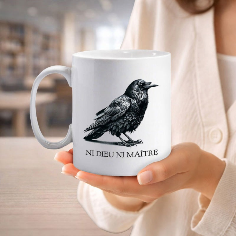 Tailorly White Ceramic 11 oz Mug - Detailed Realistic Black Bird With Intricate Feather Textures Raven