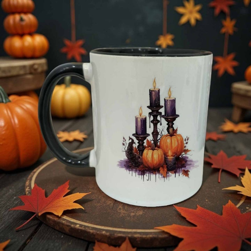 Tailorly Black Accent 11 oz Mug - hand drawn style halloween decorations
