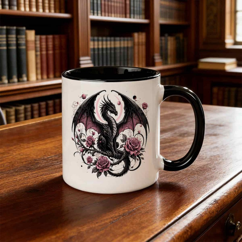 Tailorly Black Accent 11 oz Mug - 1pc chinese ceramic mug with glossy tea cup suitable for parties christmas gifts elegant for office or for use for