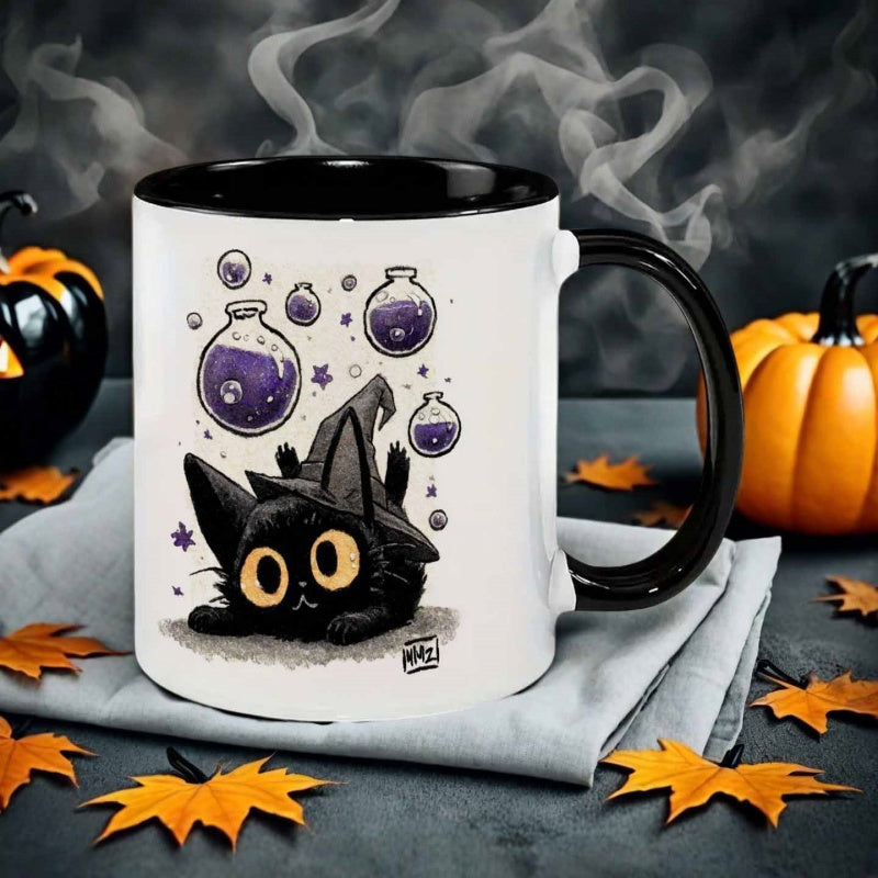 Tailorly Black Accent 11 oz Mug - hand drawn style magical black cat