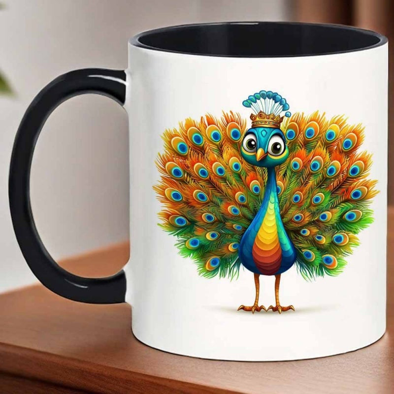 Tailorly Black Accent 11 oz Mug - whimsical peacock