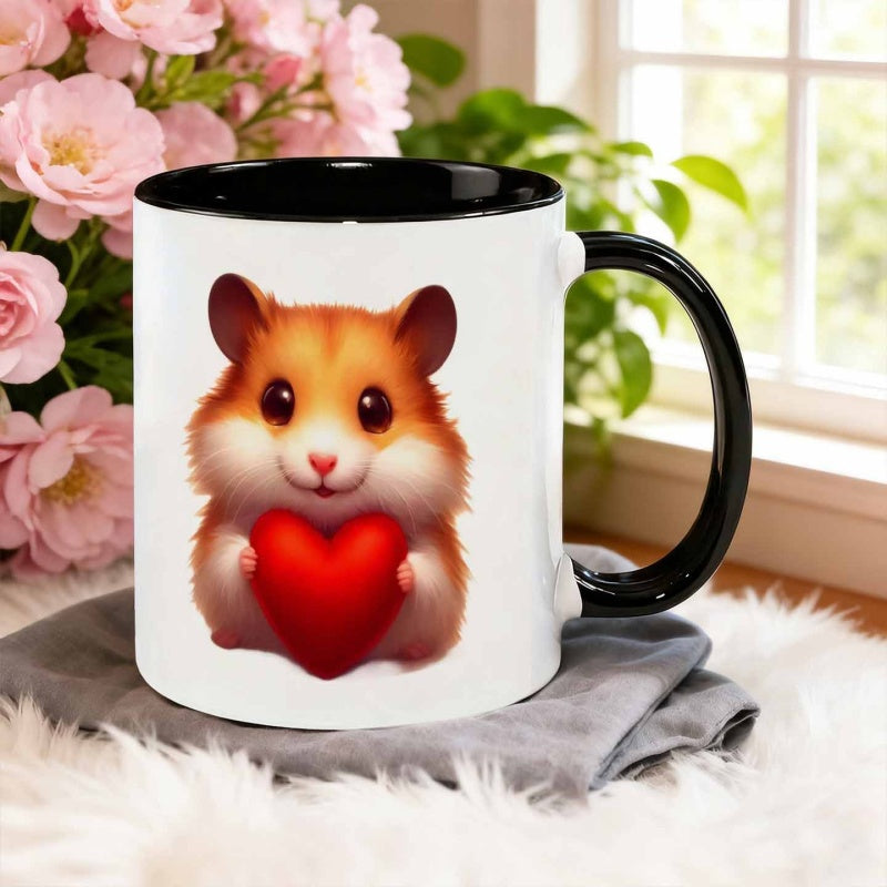 Tailorly Black Accent 11 oz Mug - hamster holding a red item