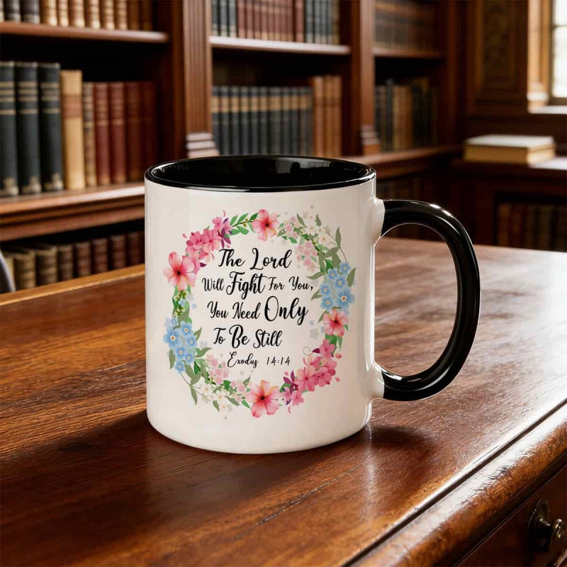 Tailorly Black Accent 11 oz Mug - bible verses， flowers， deer