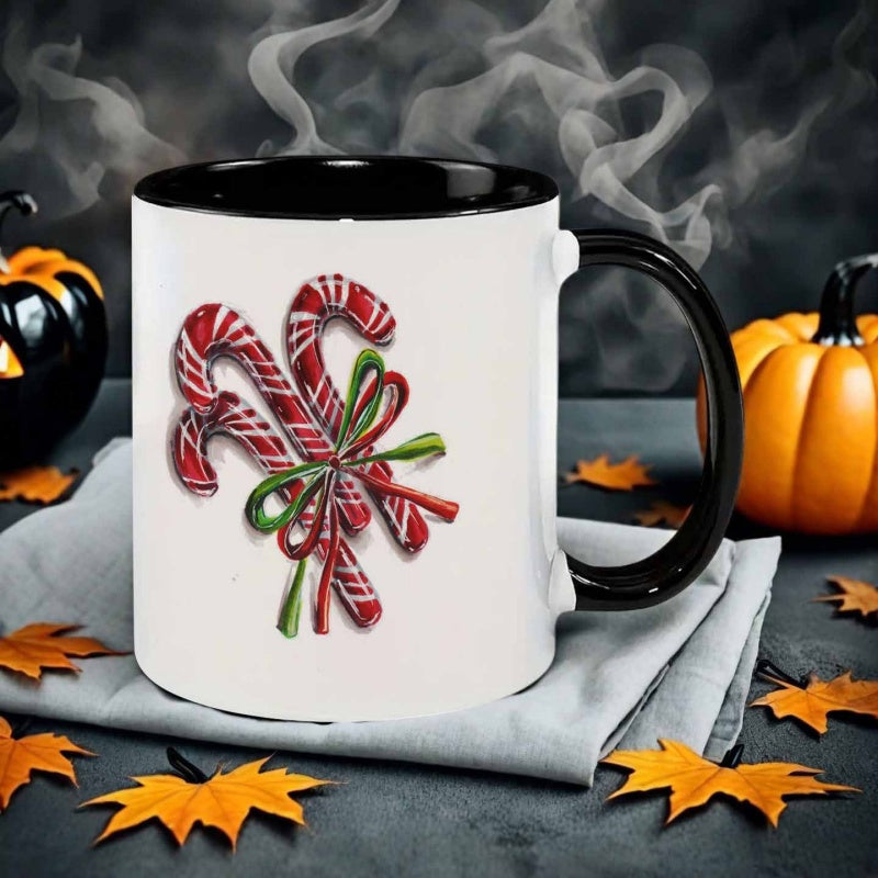 Tailorly Black Accent 11 oz Mug - watercolor style tmas candy cane