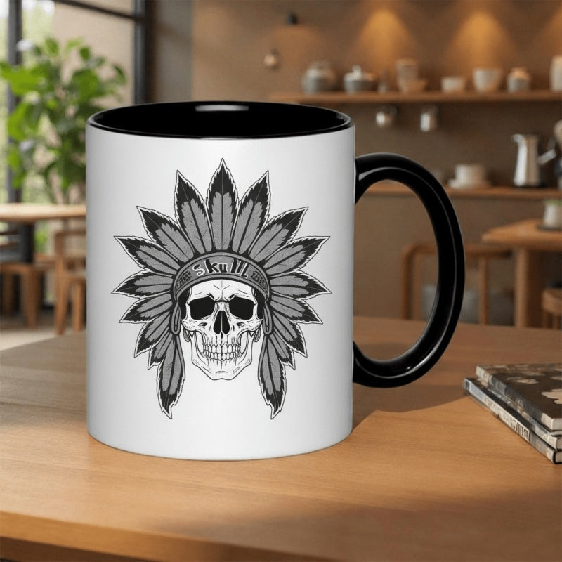 Tailorly Black Accent 11 oz Mug - native american skull headdress