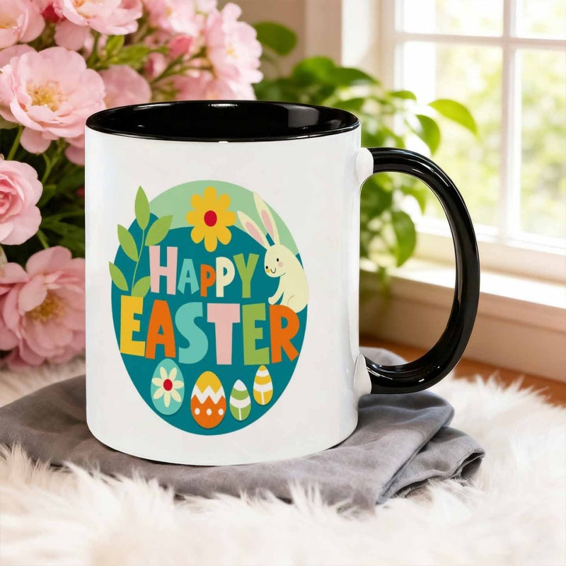 Tailorly Black Accent 11 oz Mug - 1pc 11oz flat decorative style ceramic mug coffee cup water cup heat reusable dishwasher safe multi purpose