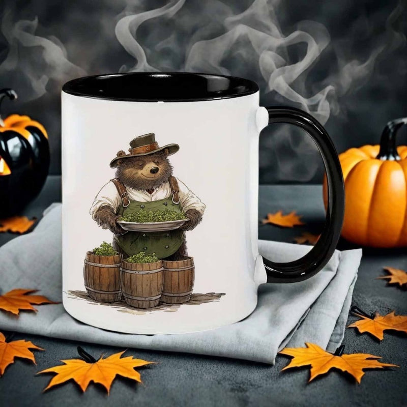 Tailorly Black Accent 11 oz Mug - illustration style beer bear