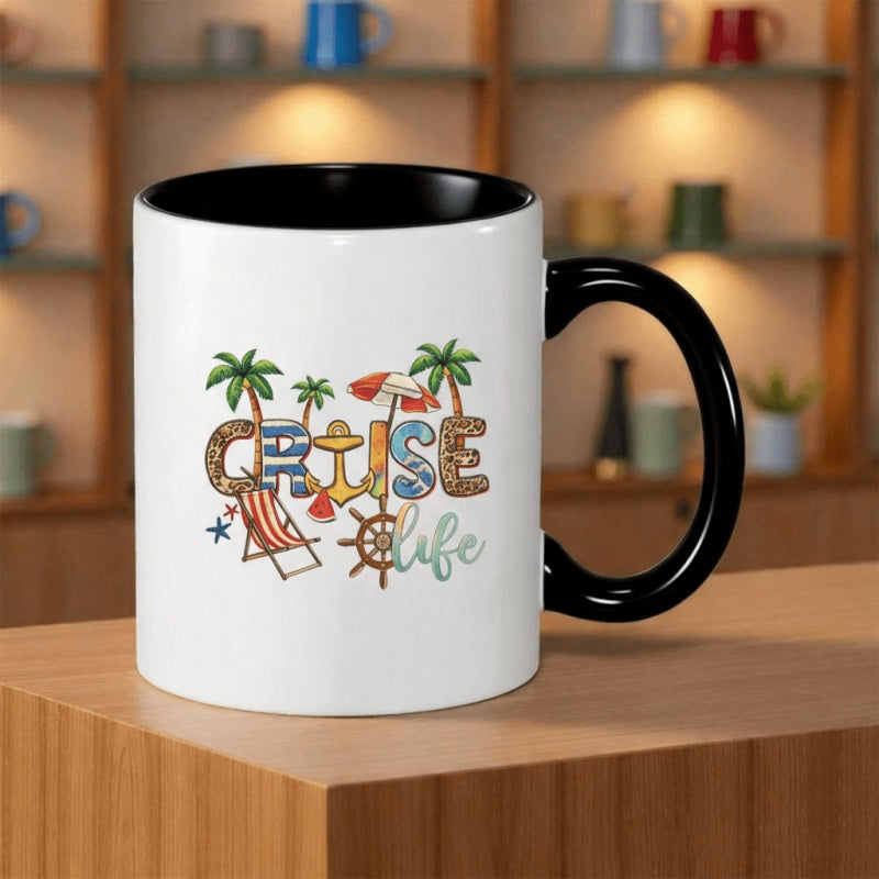 Tailorly Black Accent 11 oz Mug - cruise life tropical beach vacation fun