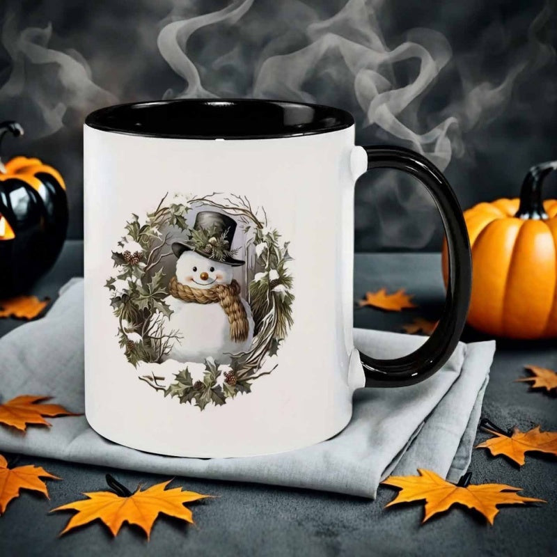Tailorly Black Accent 11 oz Mug - hand drawn style winter snowman