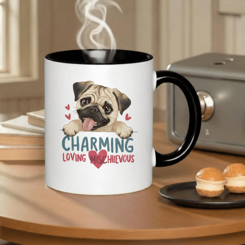 Tailorly Black Accent 11 oz Mug - loving pug coffee mug cute seasonal holiday print gradient