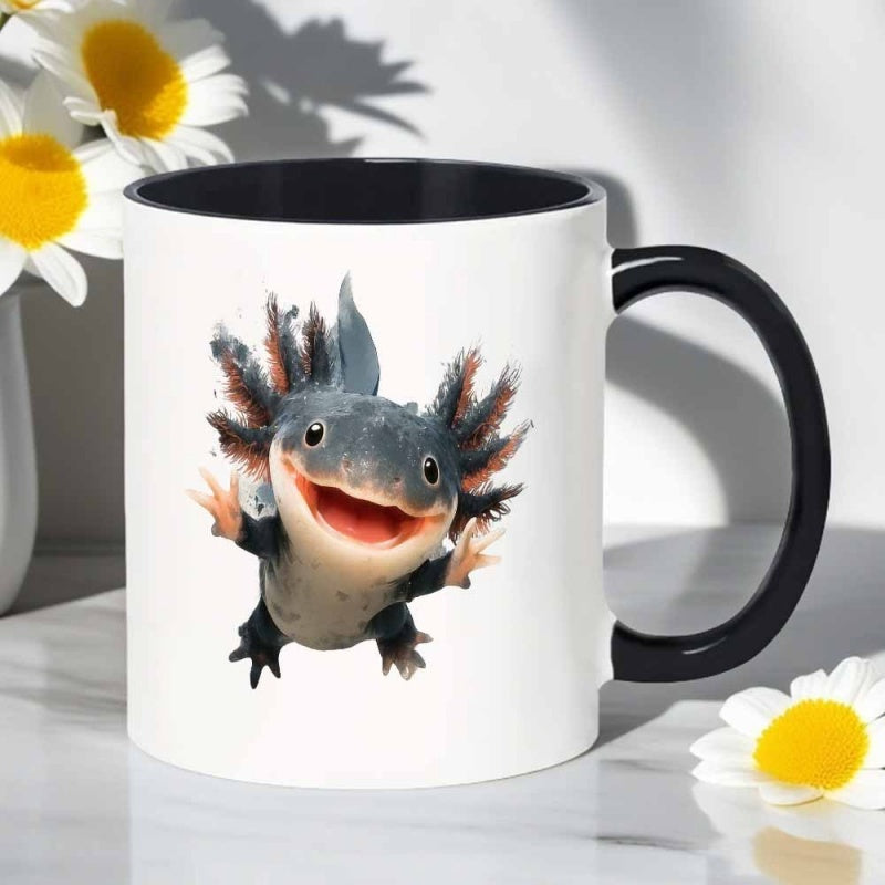 Tailorly Black Accent 11 oz Mug - axolotl neon