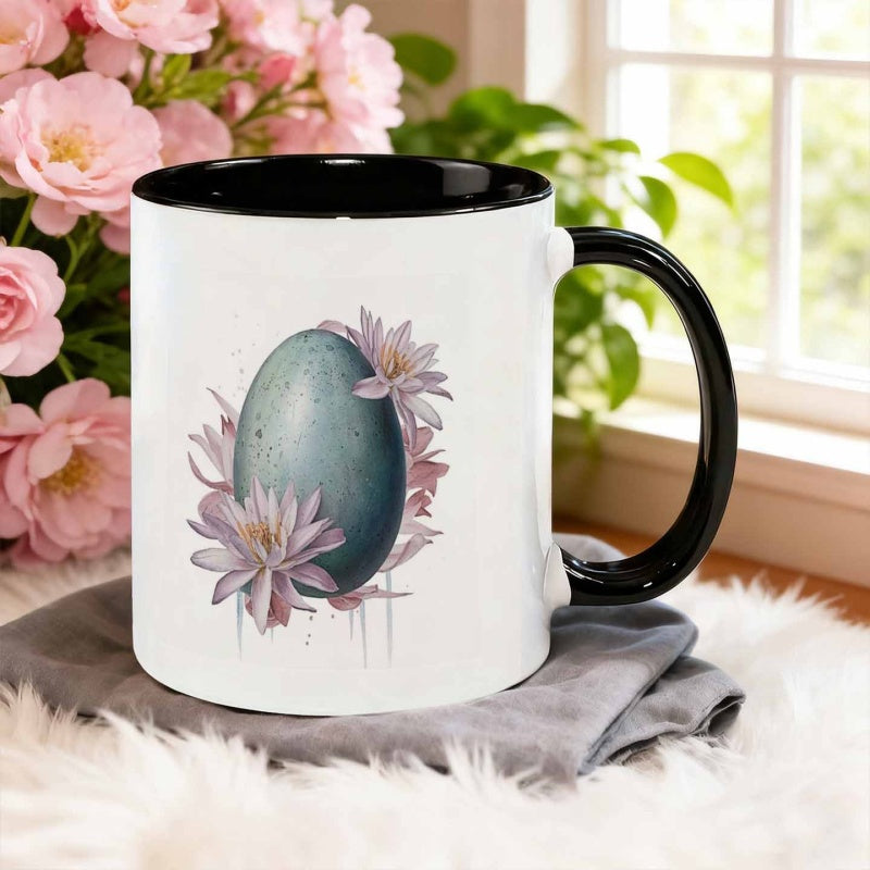 Tailorly Black Accent 11 oz Mug - watercolor elegant style easter eggs